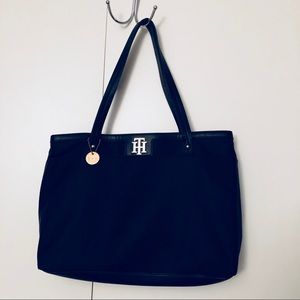 TOMMY HILFIGER Black leather trim work/laptop bag